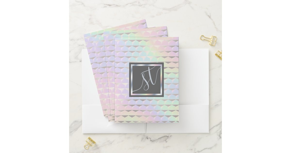 Minimalistic Iridescent Background Modern Monogram File Folder