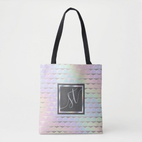 Iridescent Faux Holographic Pattern Monogram Tote Bag