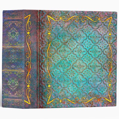 Iridescent Faux Leather Aqua and Gold Ancient Tome 3 Ring Binder