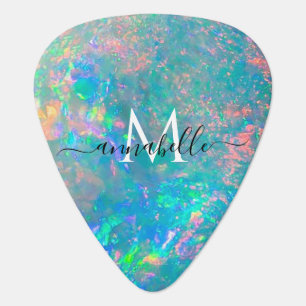 Iridescent Fire Opal Monogram Script Name Guitar Pick