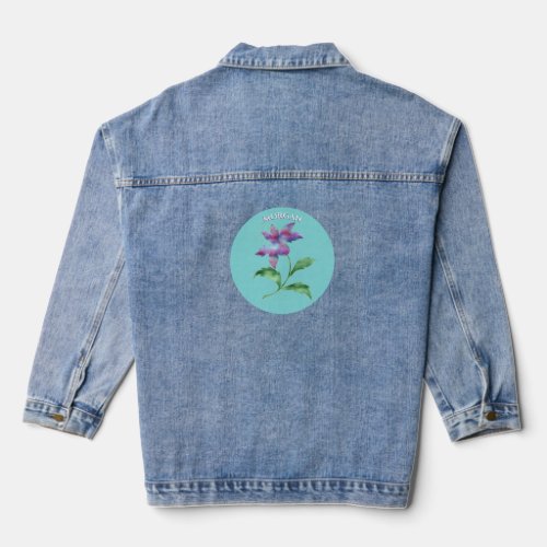 Iridescent Flower Teal Circle Name Denim Jacket
