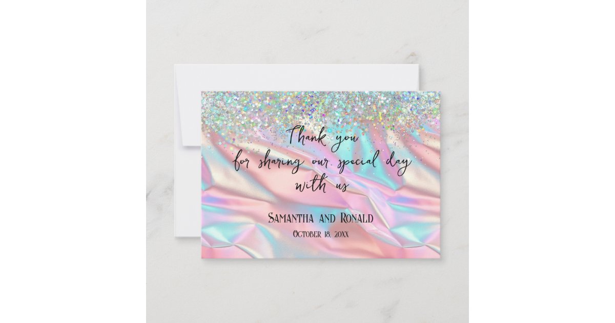 Iridescent Foil and Glitter Wedding Thank You Card | Zazzle