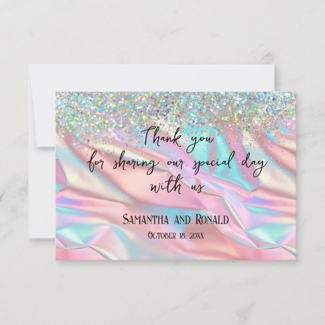 Iridescent Foil and Glitter Wedding Thank You Card (Front)