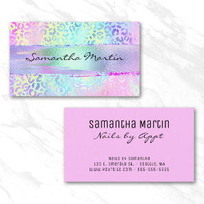 Iridescent Foil Brush Stroke Rainbow Leopard Pink Business Card