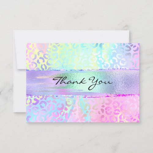 Iridescent Foil Brush Stroke Rainbow Leopard Pink Thank You Card