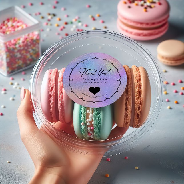 Iridescent Foil Line Art Wreath Heart Thank You Classic Round Sticker (Creator Uploaded)