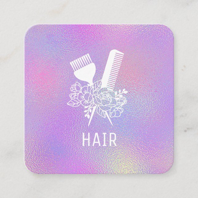 *~* Iridescent Foil Rainbow Comb Flowers Brush AP6 Square Business Card (Front)