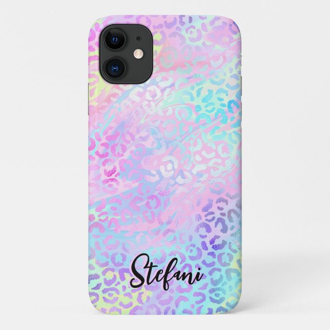 Iridescent Foil Rainbow Leopard Pink Case-Mate iPhone Case (Back)