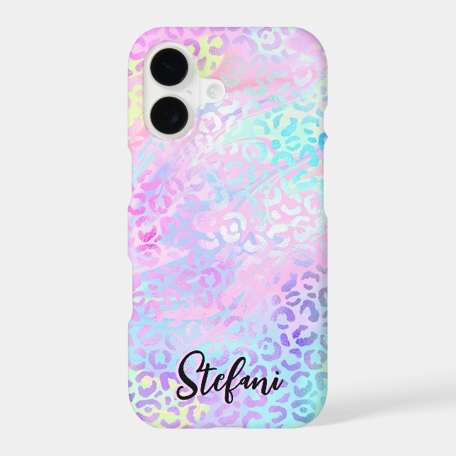 Iridescent Foil Rainbow Leopard Pink Iphone Case (Back)