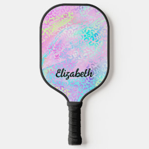Iridescent Foil Rainbow Leopard Pink Pickleball Paddle