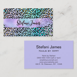 Iridescent Foil Rainbow Leopard Purple Business Card