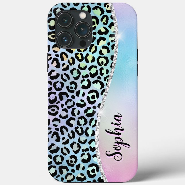 Iridescent Foil Rainbow Leopard Purple Case-Mate iPhone Case (Back)
