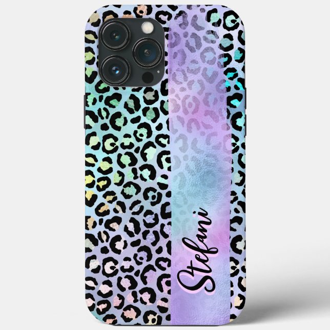 Iridescent Foil Rainbow Leopard Purple Case-Mate iPhone Case (Back)