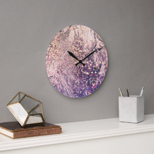 Iridescent Foil, Sparkles, Bokeh Large Clock