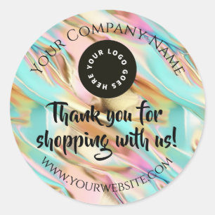 Iridescent Foil Thank You For Shopping With Us Classic Round Sticker