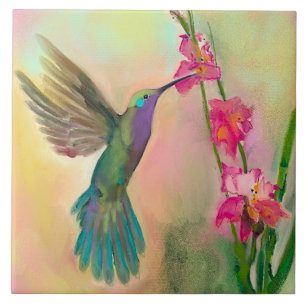 Iridescent Garden Hummingbird Ceramic Kitchen Tile