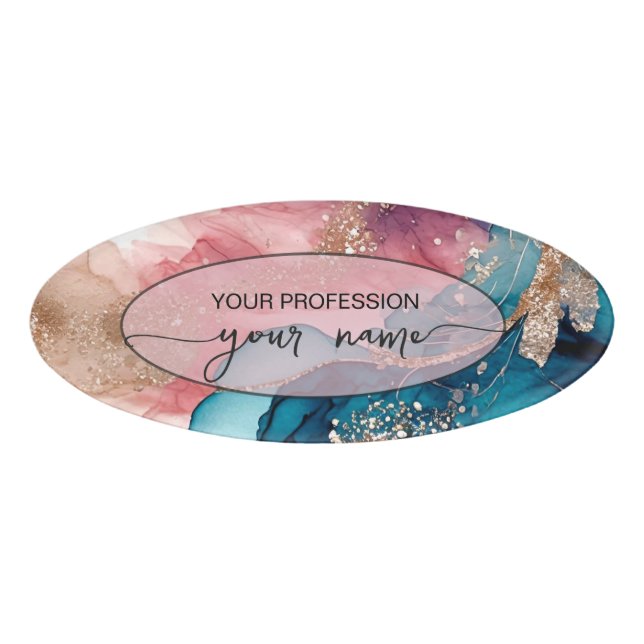 Iridescent gem stone  custom name tag (Front)