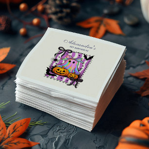 Iridescent Ghost Coquette Bow Spooky One Napkins