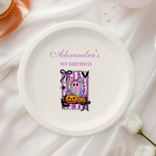 Iridescent Ghost Coquette Bow Spooky One Paper Plates (Creator Uploaded)