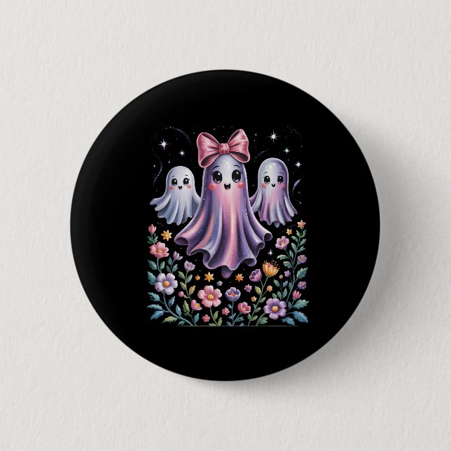 Iridescent Ghost Girly Halloween Button (Front)