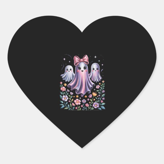 Iridescent Ghost Girly Halloween Heart Sticker (Front)