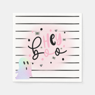 Iridescent Ghost Hey Boo Pastel Halloween Birthday Napkins