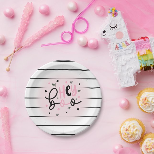 Iridescent Ghost Hey Boo Pink Halloween Birthday  Paper Plates (Party)