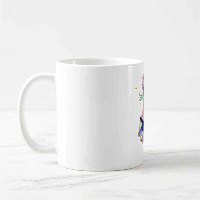 Iridescent ghost with a book and a black cat Class Coffee Mug (Left)