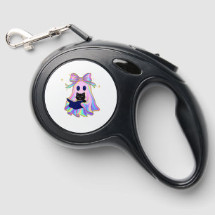 Iridescent ghost with a book and a black cat Class Retractable Pet Leash