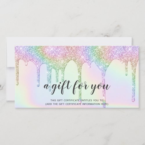 Iridescent gift card unicorn glitter drips glam