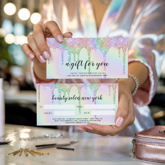 Iridescent gift card unicorn glitter drips glam