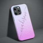 Iridescent Girly Pink Shimmer Personalized Name Case-Mate iPhone 14 Pro Max Case<br><div class="desc">Iridescent Girly Pink Shimmer Personalized Name iPhone 14 Pro Max Smart Phone Case features a modern pink and blue iridescent shimmer pattern with your personalized name in purple hand written calligraphy script typography. Designed by ©Evco Studio www.zazzle.com/store/evcostudio</div>