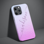 Iridescent Girly Pink Shimmer Personalized Name Case-Mate iPhone 14 Pro Case<br><div class="desc">Iridescent Girly Pink Shimmer Personalized Name iPhone 14 Pro Smart Phone Case features a modern pink and blue iridescent shimmer pattern with your personalized name in purple hand written calligraphy script typography. Designed by ©Evco Studio www.zazzle.com/store/evcostudio</div>