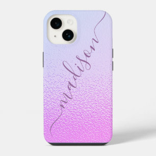 Iridescent Girly Pink Shimmer Personalized Name iPhone 14 Case