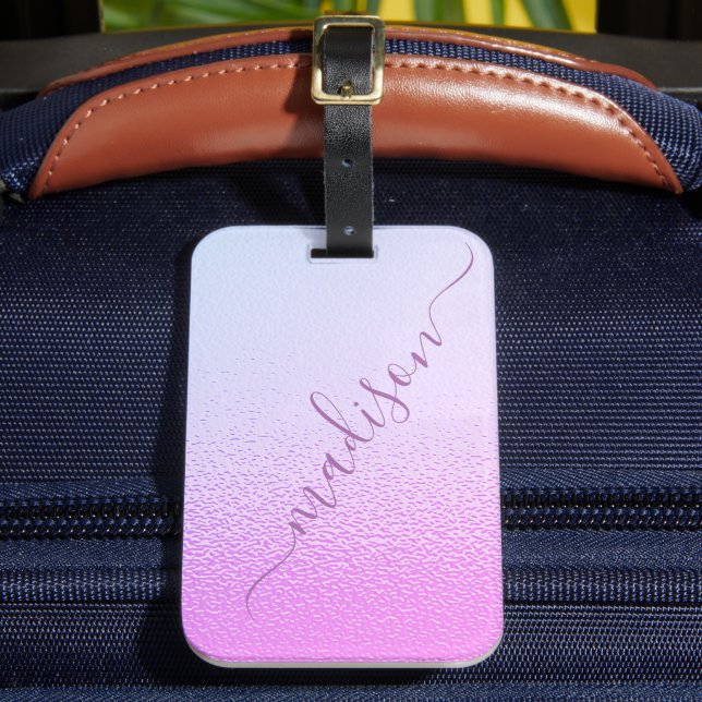 Iridescent Girly Pink Shimmer Personalized Name Luggage Tag (Front Insitu 2)