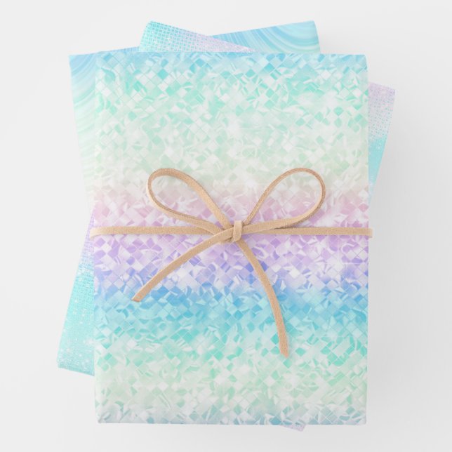 Iridescent Glam Rainbow Pattern Wrapping Paper Sheets (In situ)