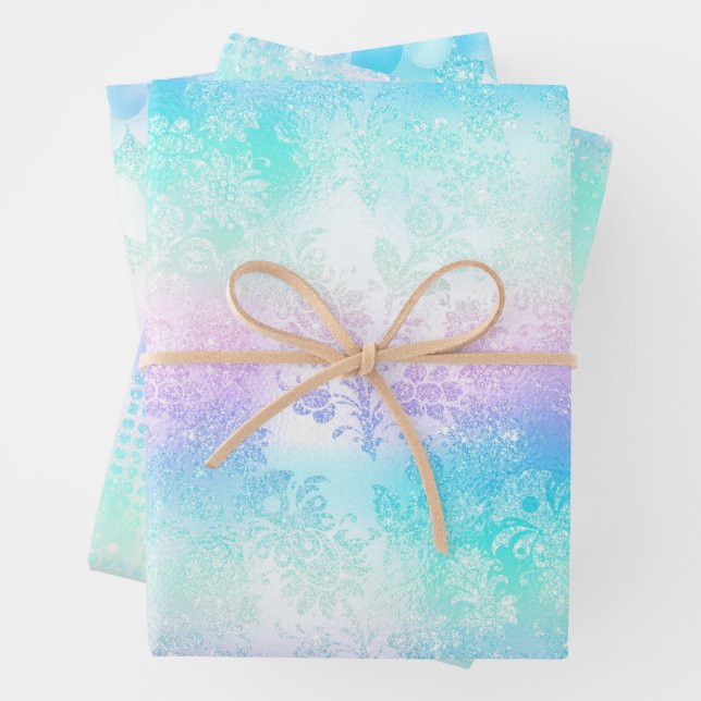 Iridescent Glam Rainbow Pattern Wrapping Paper Sheets (In situ)