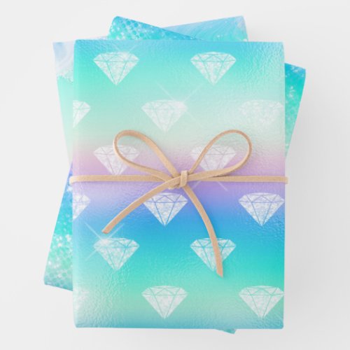 Iridescent Glam Rainbow Pattern Wrapping Paper Sheets