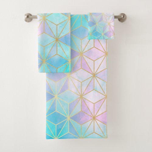 Iridescent Glass Geometric Pattern Bath Towel Set