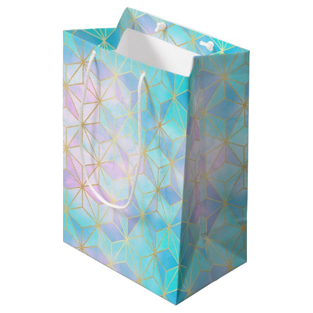 Iridescent Glass Geometric Pattern Medium Gift Bag (Front Angled)