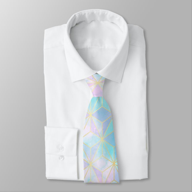 Iridescent Glass Geometric Pattern Neck Tie (Tied)