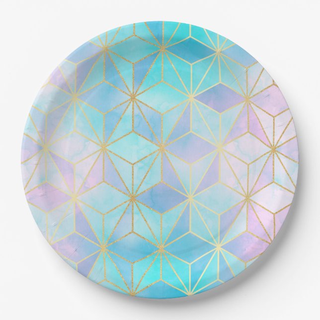 Iridescent Glass Geometric Pattern Paper Plates (Front)