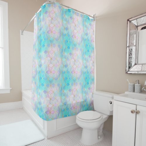 Iridescent Glass Geometric Pattern Shower Curtain