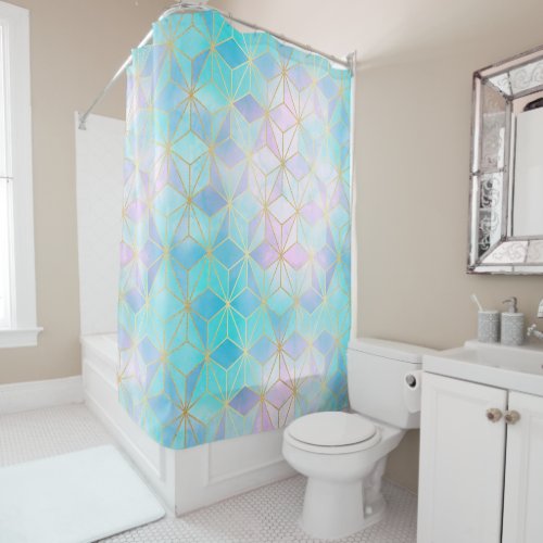 Iridescent Glass Geometric Pattern Shower Curtain