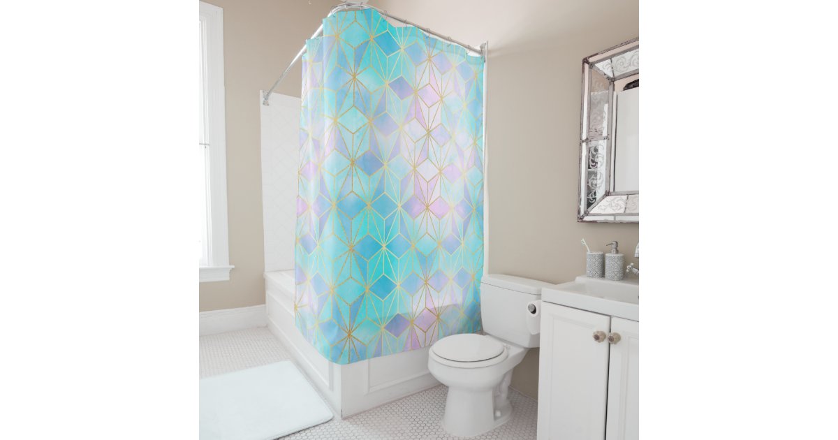 Iridescent Glass Geometric Pattern Shower Curtain Zazzle