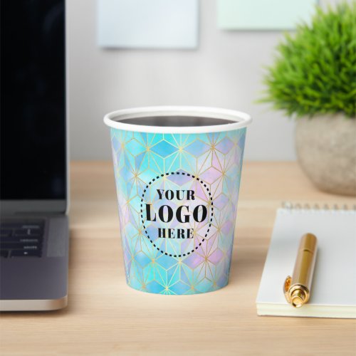 Iridescent Glass Geometric Pattern with Logo Paper Cups