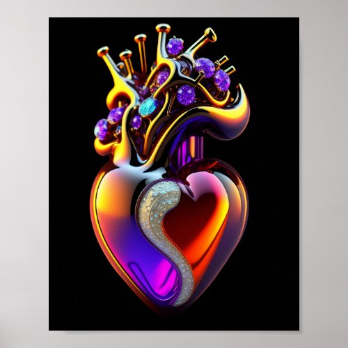 Iridescent Glass Heart Digital Art Poster