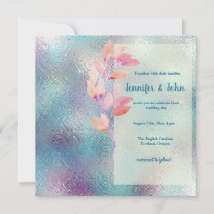 Iridescent Glass & leaf spray Wedding Invitation