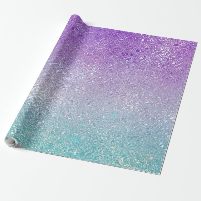 Iridescent glass mint-green and purple ombre wrapping paper (Unrolled)