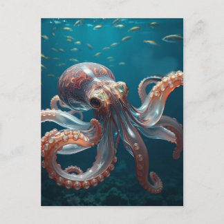 Iridescent Glass Octopus Art | Deep Sea Fantasy Postcard